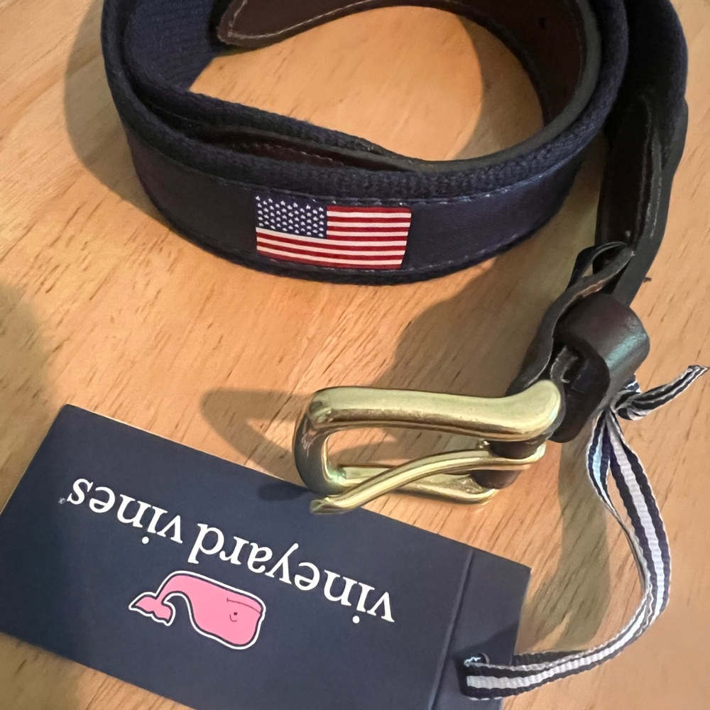 Vineyard Vines Navy Belt with American Flag